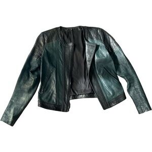 Theory Black and Green Leather Jacket